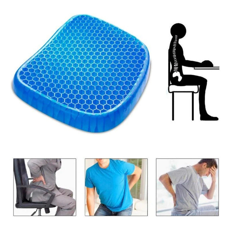 Cojín Asiento Ortopédico De Silicona Gel Relajante Terapia Azul Geométrico