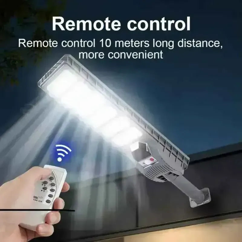 Foco Con Sensor 600w Carga Solar + Soporte Base Y Control Gris Oscuro Blanco Frío