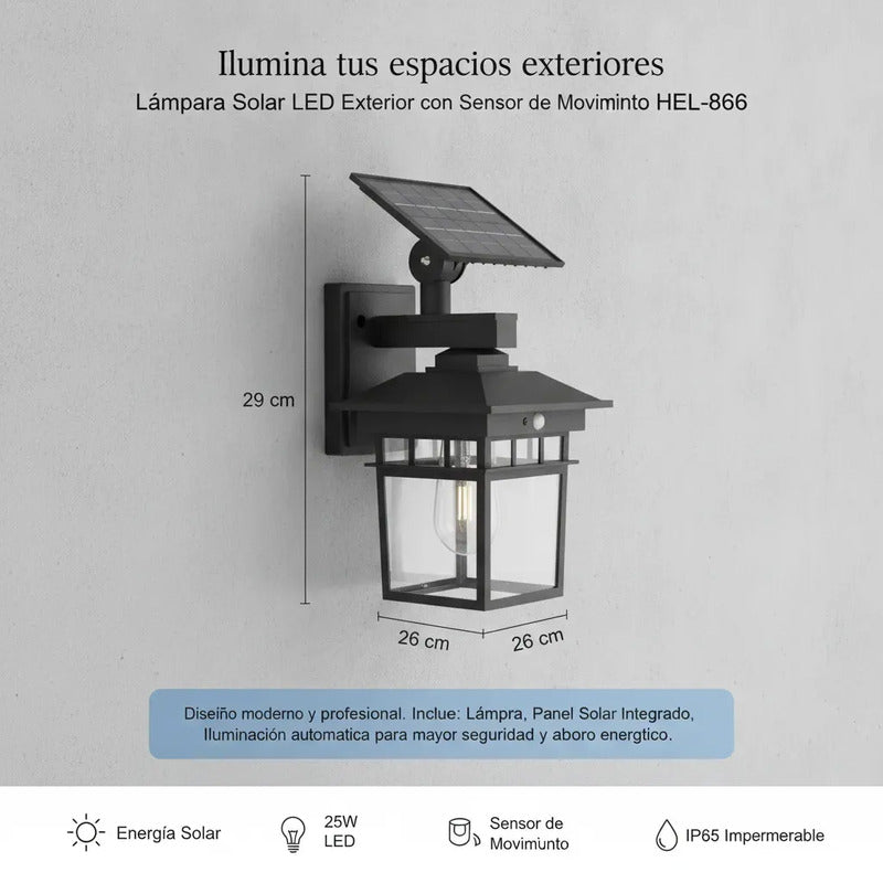 Lámpara Solar Led Exterior Con Sensor De Movimiento Impermeable Ip65 Luz Automática De Seguridad Para Jardín Patio Terraza Reja Entrada Balcón Camino Energía Solar Ahorro Energético Negro