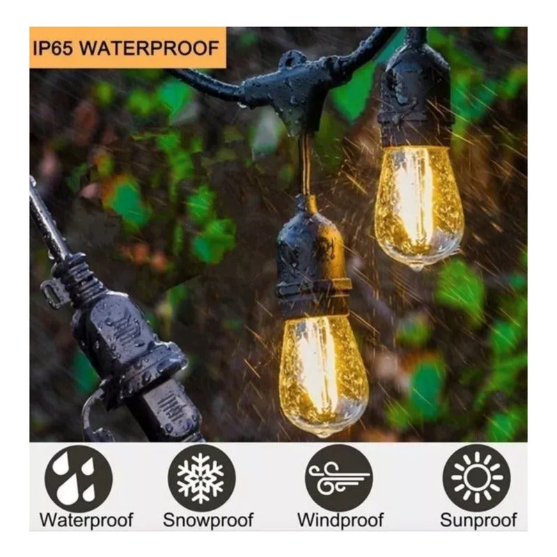 Guirnalda Solar Led 10 Metros Panel Con 10 Ampolletas Led Lu Cálida