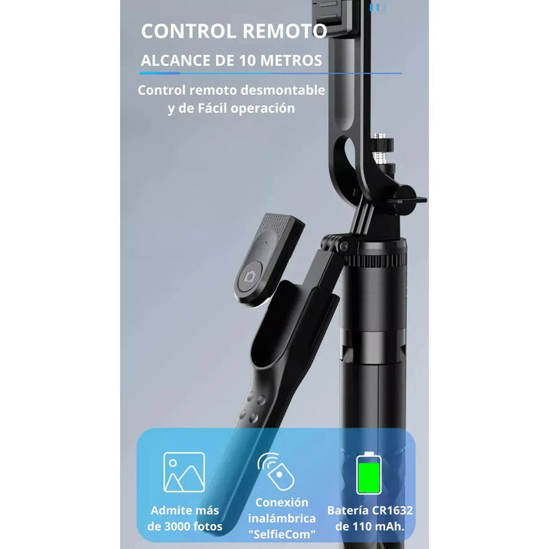 Trípode Estabilizador 360° Palo Selfie Disparador Bluetooth Negro