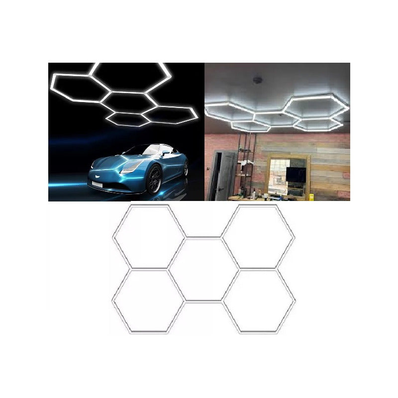 Luz De Techo Para Talleres Detailing Barbería Led Hexagono Blanco