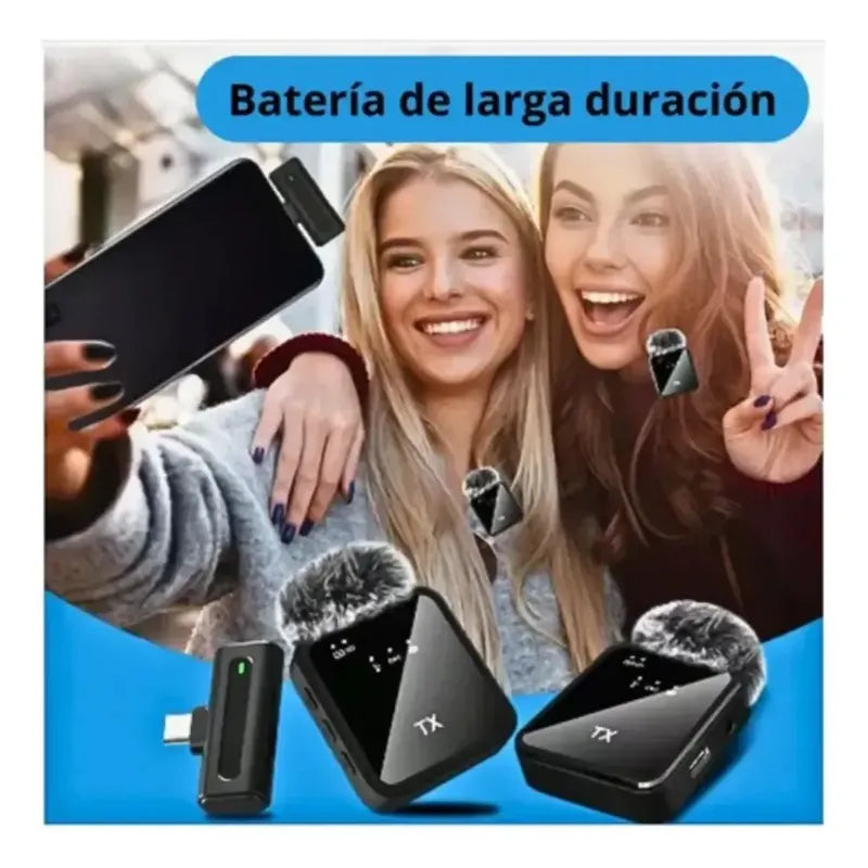 Pack X2 Microfonos Inalambricos Dual Para Android Y iPhone Negro