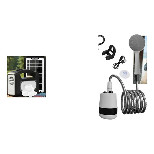 Kit Outdoor: Luz Emergencia Solar Blanco Frío + Ducha Eléctrica Portátil Exterior