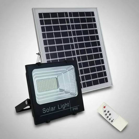 Foco Solar Led + Panel Solar Y Control Remoto 800w Exterior Negro Blanco Frío