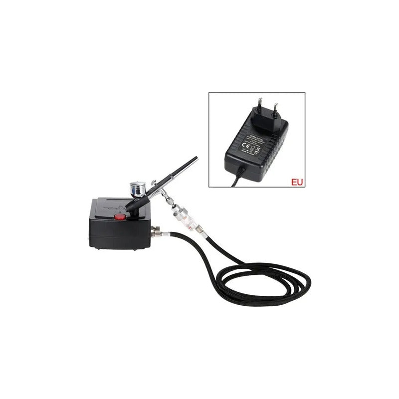 Kit Aerografo Doble Accion + Compresor + Accesorios Limpieza Negro