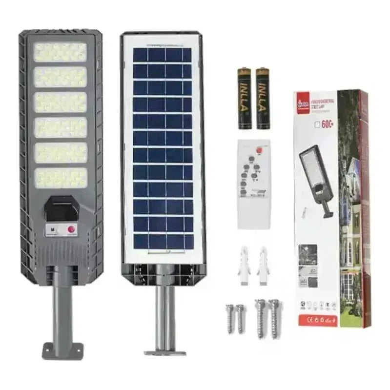 Foco Con Sensor 600w Carga Solar + Soporte Base Y Control Gris Oscuro Blanco Frío