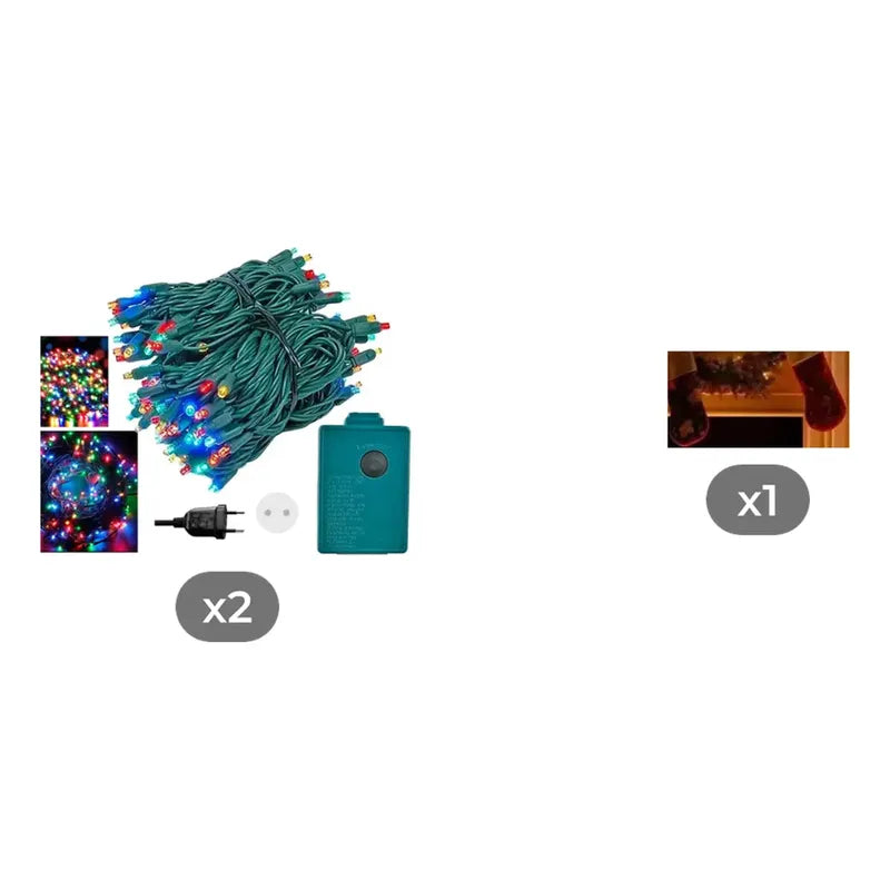 Kit Navidad: 2 Guirnaldas 100 Led Multicolor 10 M + Escalera Viejito Pascuero Led Solar 1,60 M