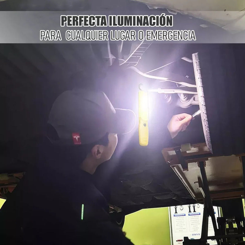 Lampara Luz Led De Trabajo Con Gancho De Colgar E Iman Amarillo