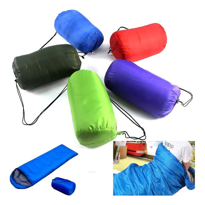 Saco De Dormir Camping Gorro Playa Cabaña Algodón 950g Color Azul Derecho