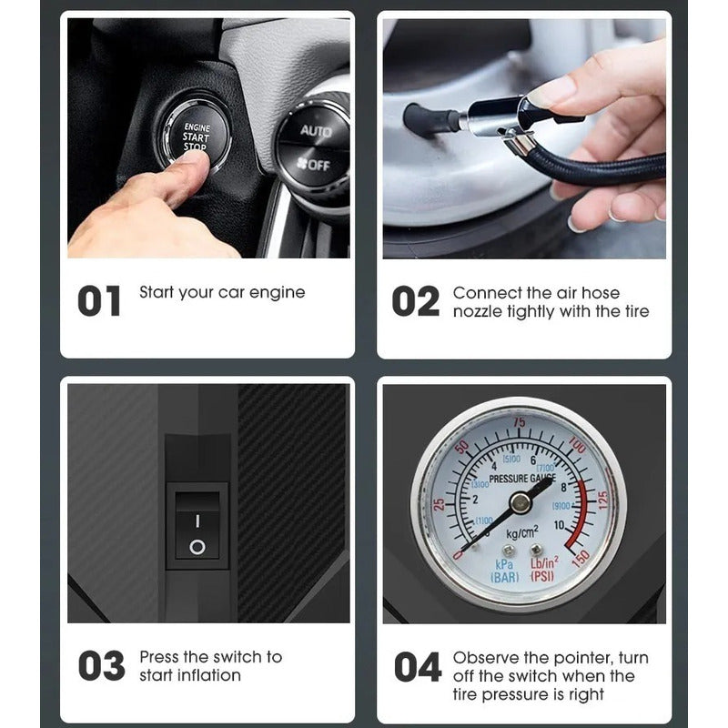 Compresor De Aire Inflador Portable De Auto 12v Con Linterna