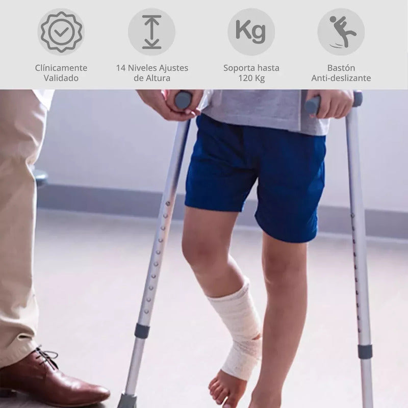 2 Bastón Ortopédico Muleta Canadiense Codera Móvil Anillo Gris
