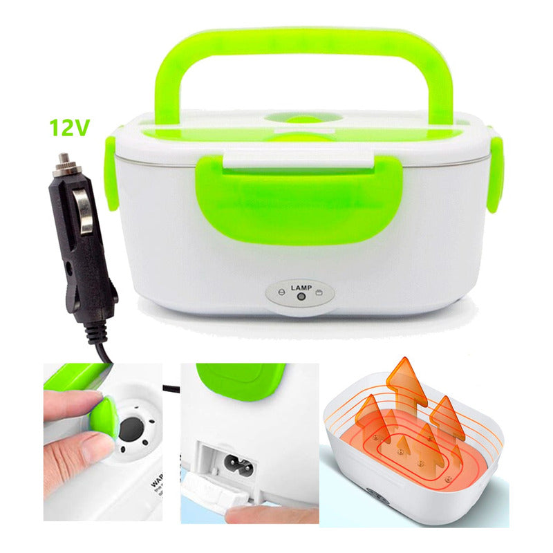 Calentador De Comida Para Auto 12v Termo  Electrico Lonchera Verde