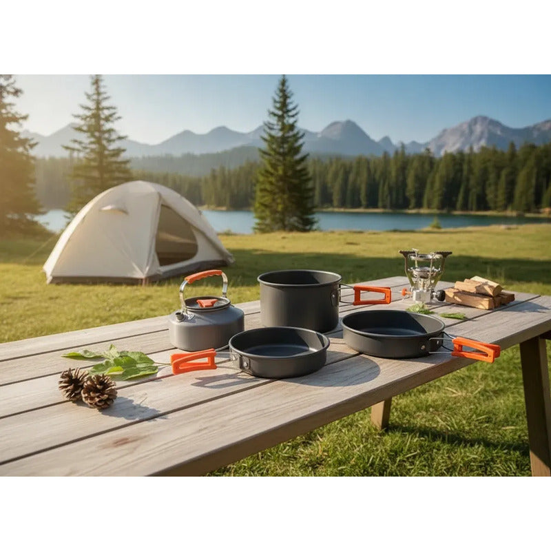 Set Ollas Outdoor Camping Cocina Para 9 En 1 Portátil Plomo