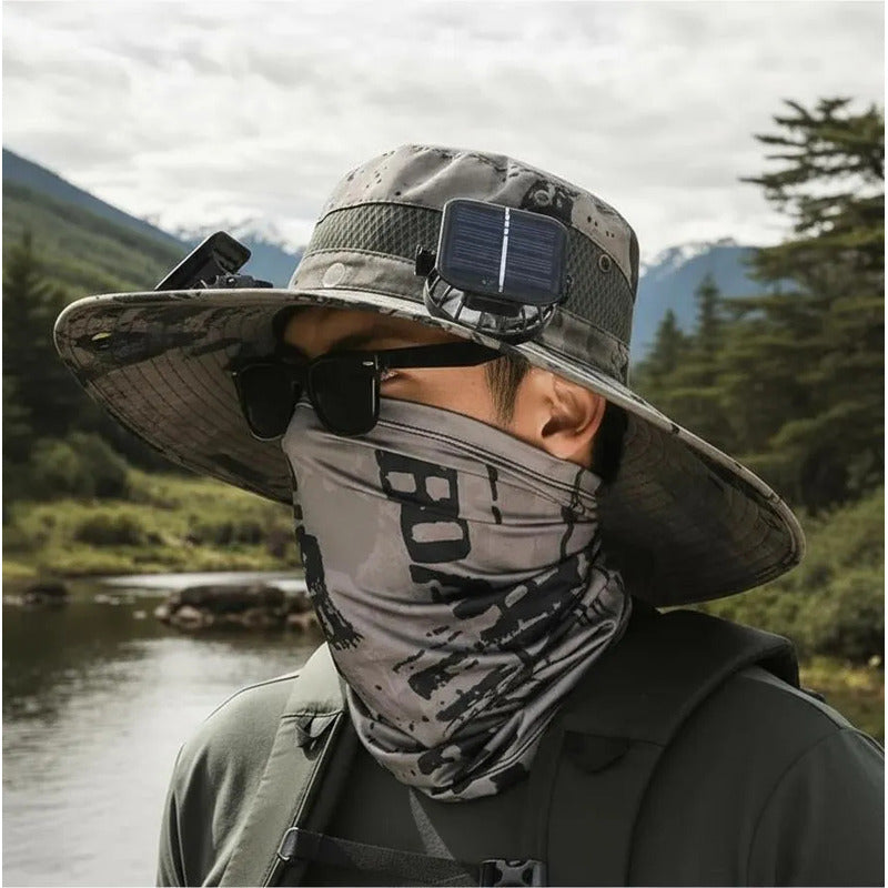 Sombrero Ventilador Solar Integrado Para Verano Con Usb Gris L Camuflaje