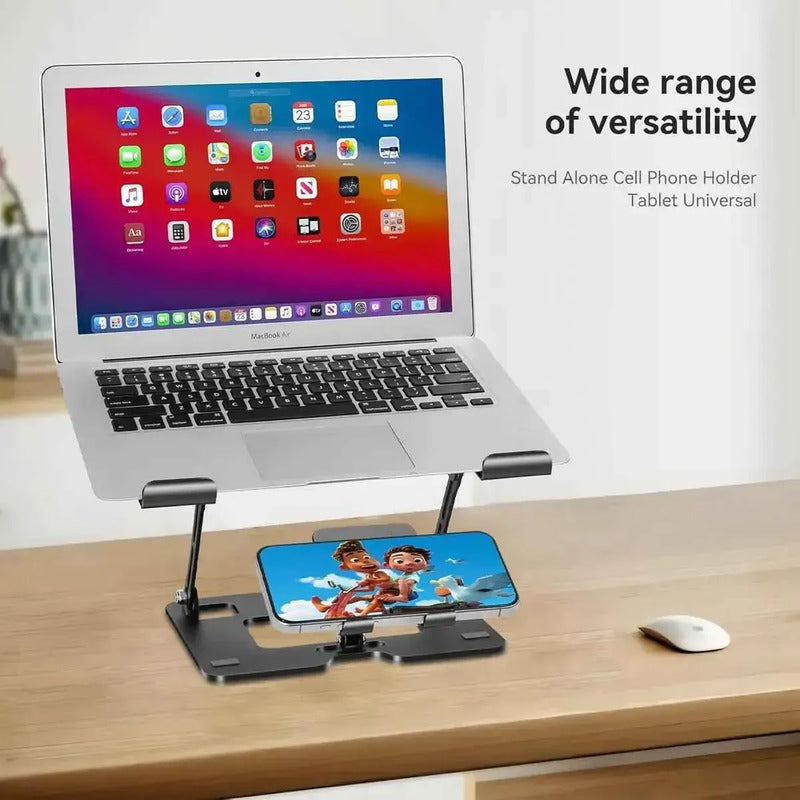 Soporte Doble Para Laptop Y Telefono Plegable Antideslizante Gris Oscuro