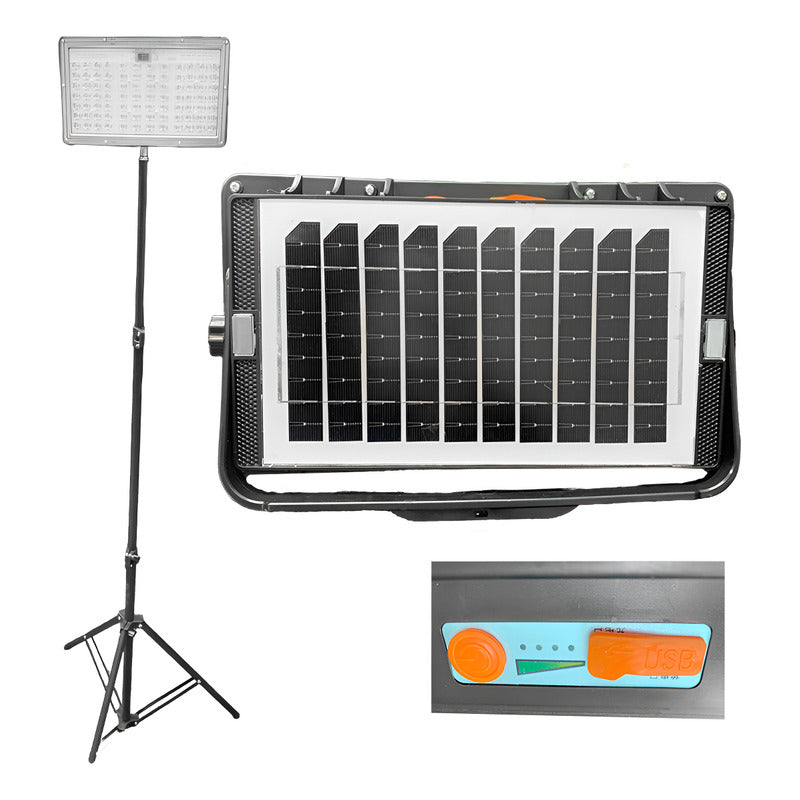 Foco Led Solar Recargable 100w Trabajo Camping Y Emergencia Negro Blanco Cálido