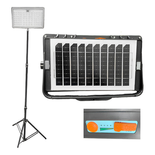 Foco Led Solar Recargable 100w Trabajo Camping Y Emergencia Negro Blanco Cálido