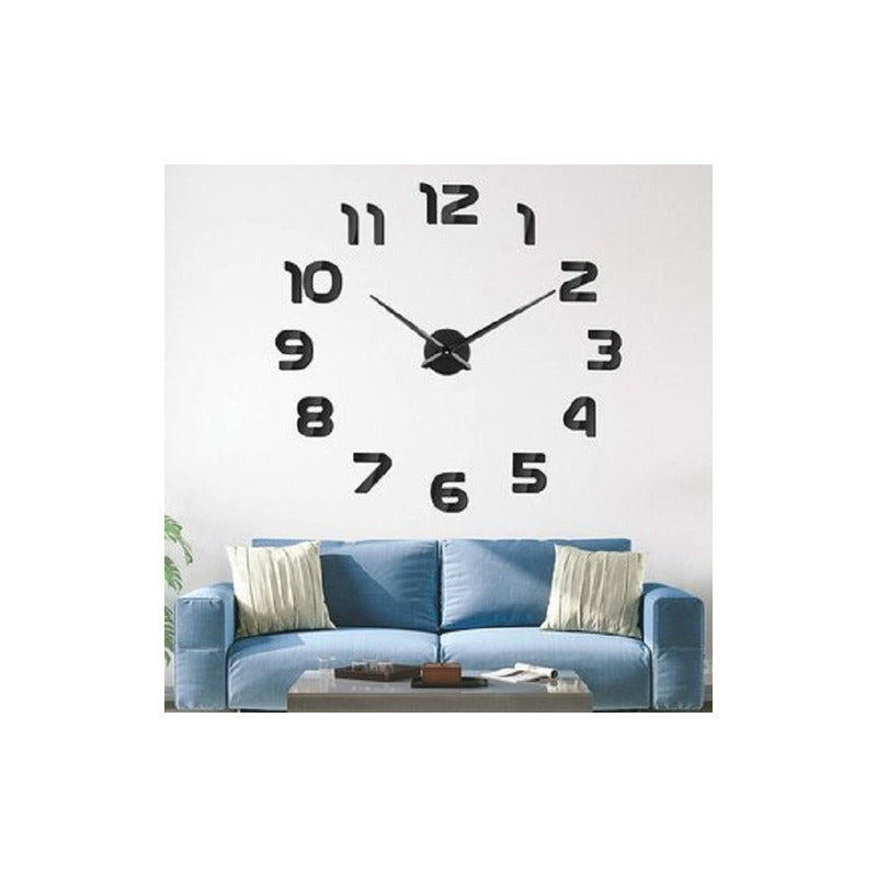Reloj De Pared 3d Grande Números Negros Autoadhesivo