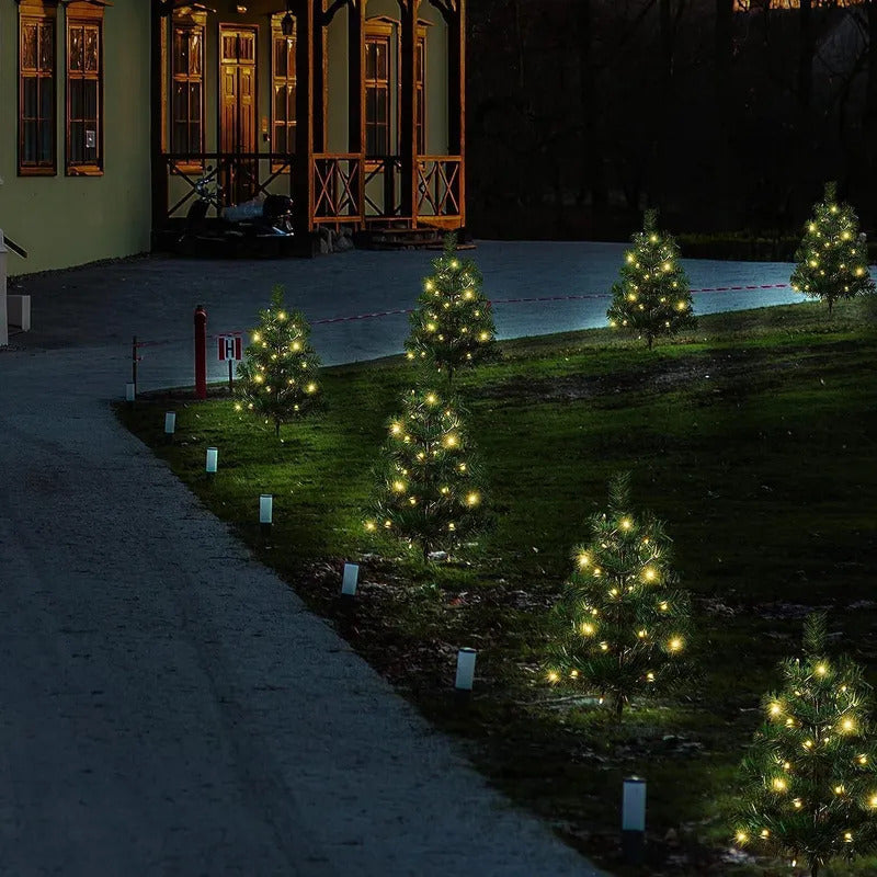 Pack X2 Estaca Solar Arbol De Navidad Con Luces Calidas Amarillo