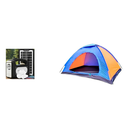 Kit Outdoor: Kit Camping Solar Luz Emergencia + Carpa 3 Personas Armado Fácil Naranja