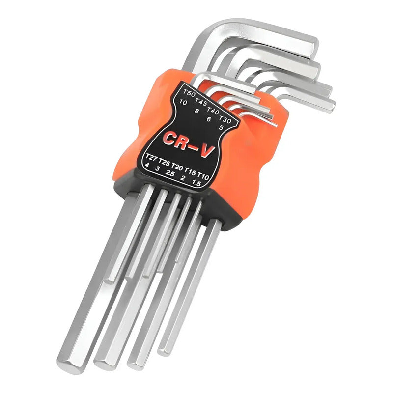 Set De 9 Llaves Allen Torx Estrella Largas Punta Doble Plateado Allen L