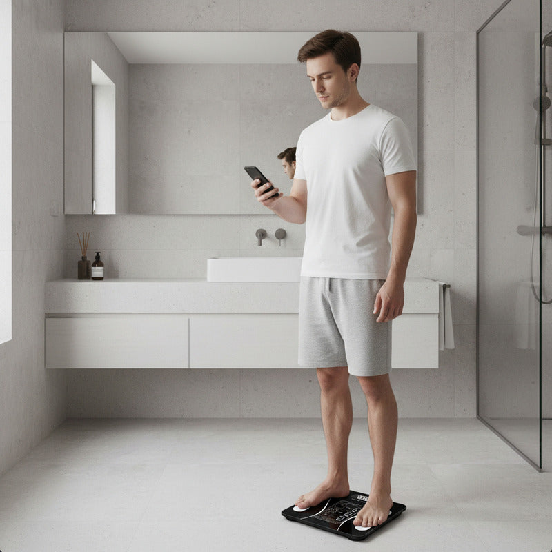 Balanza Pesa Digital Bluetooth Inteligente App Smart Baño Color Negro