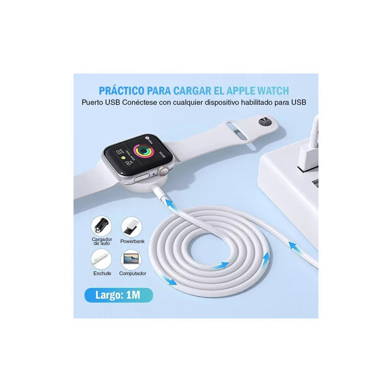 Cable Magnético Compatible Apple Watch 12345678 Se Se2 Ultra Blanco