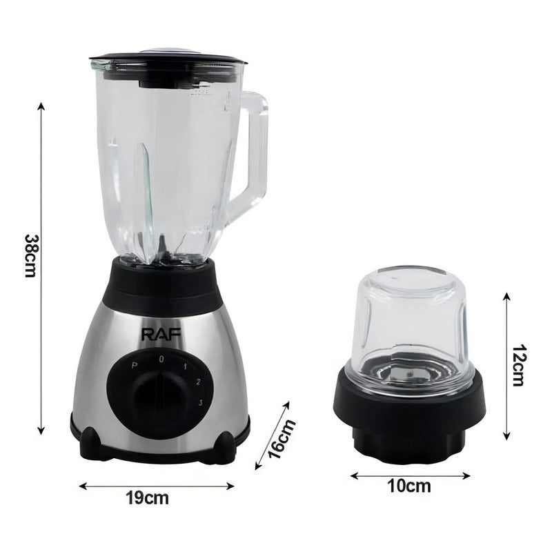 Licuadora Juguera Raf 1.5l Vidrio Acero Inoxidable 1000w Plateado
