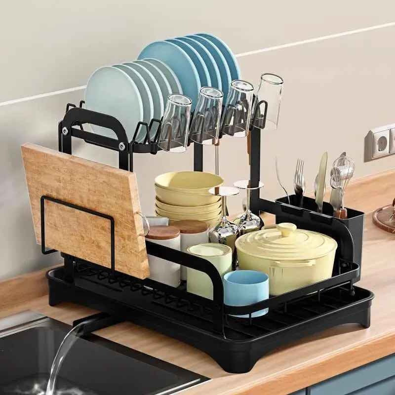 Escurridor De Platos De Acero Secaplatos Negro 2 Niveles Negro