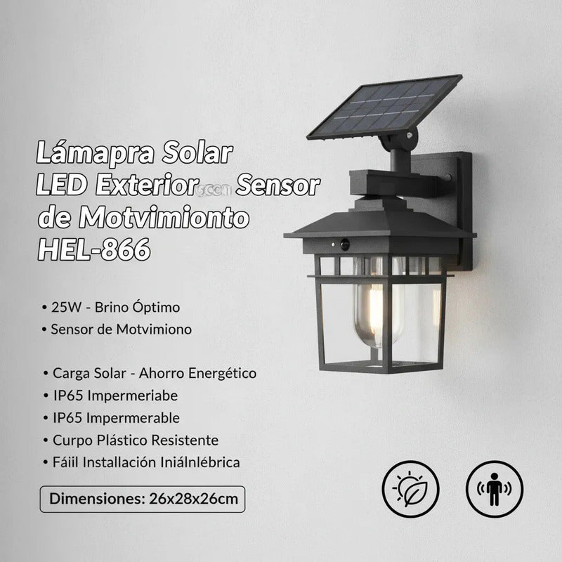 Lámpara Solar Exterior Luz Led Con Sensor De Movimiento Negro