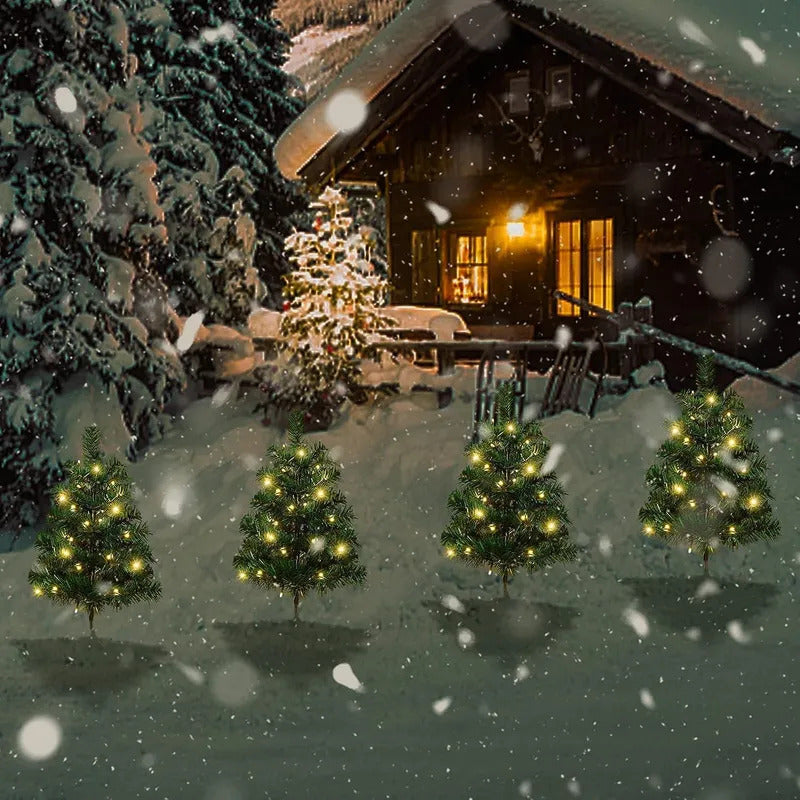 Pack X2 Estaca Solar Arbol De Navidad Con Luces Calidas Amarillo