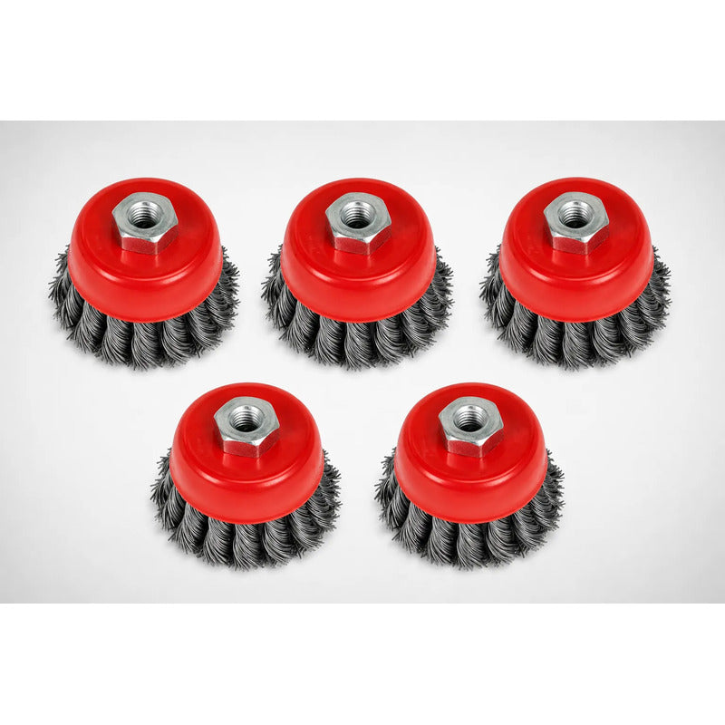 Pack X5 Grata 4puLG Copa Chascón Trenzado 100mm Para Esmeril Amarillo