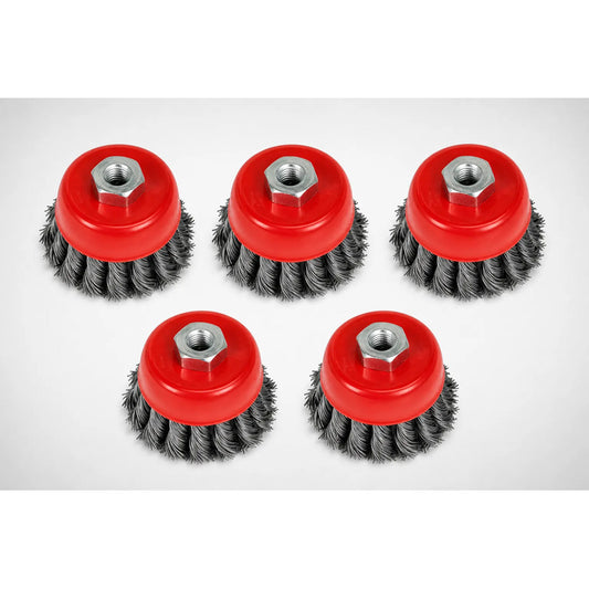 Pack X5 Grata 4puLG Copa Chascón Trenzado 100mm Para Esmeril Amarillo