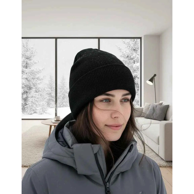 Gorro  Negro De Lana Para Invierno Estilo Nieve Frio Termico Negro Un Lisa