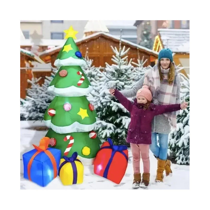 Arbol Pascua Navidad Inflable 1,80mts + Regalos Decorativos Verde
