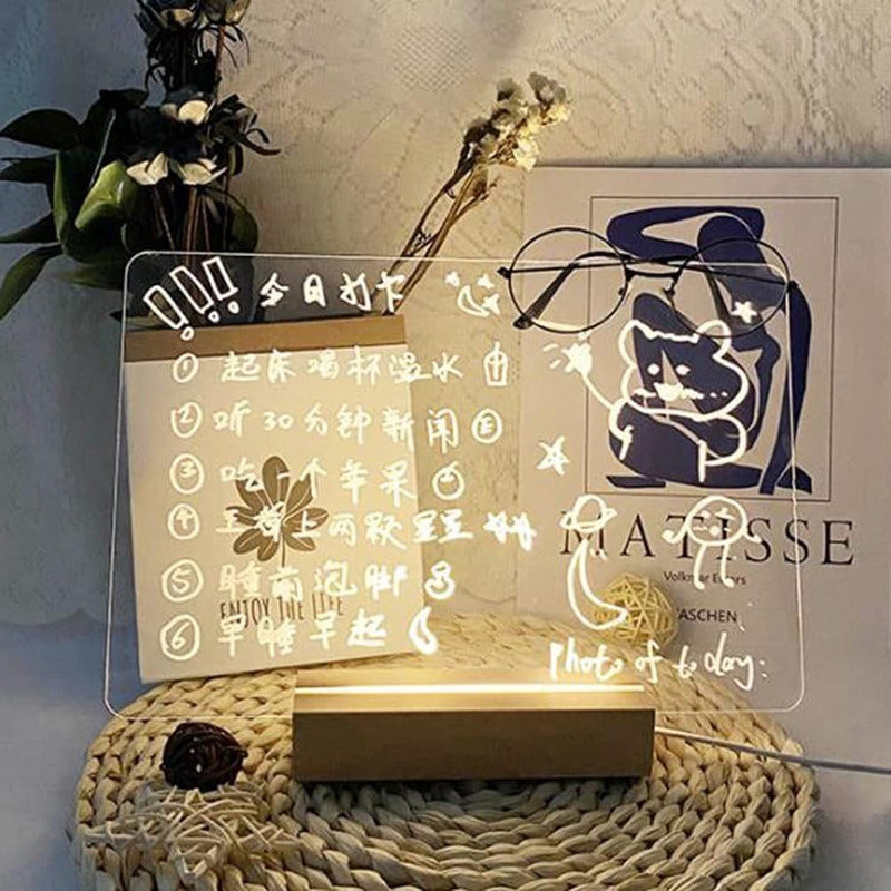 Pizarra Acrílica Luz Led Usb De Borrado En Seco Con Soporte