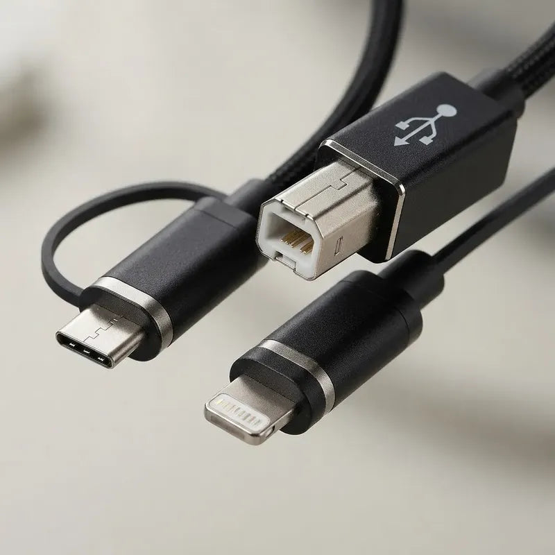 Cable Midi 3 En 1 Otg Salidas Usb-c Micro-usb Lightning 1 Mt Negro