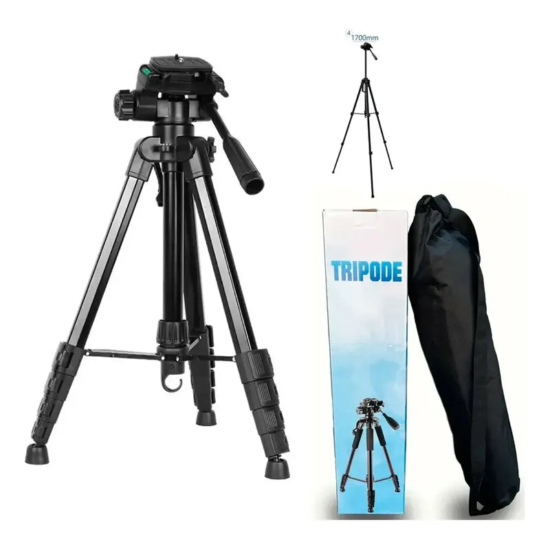 Trípode Aluminio 1.7mts Profesional Compatible Celular Camar Negro