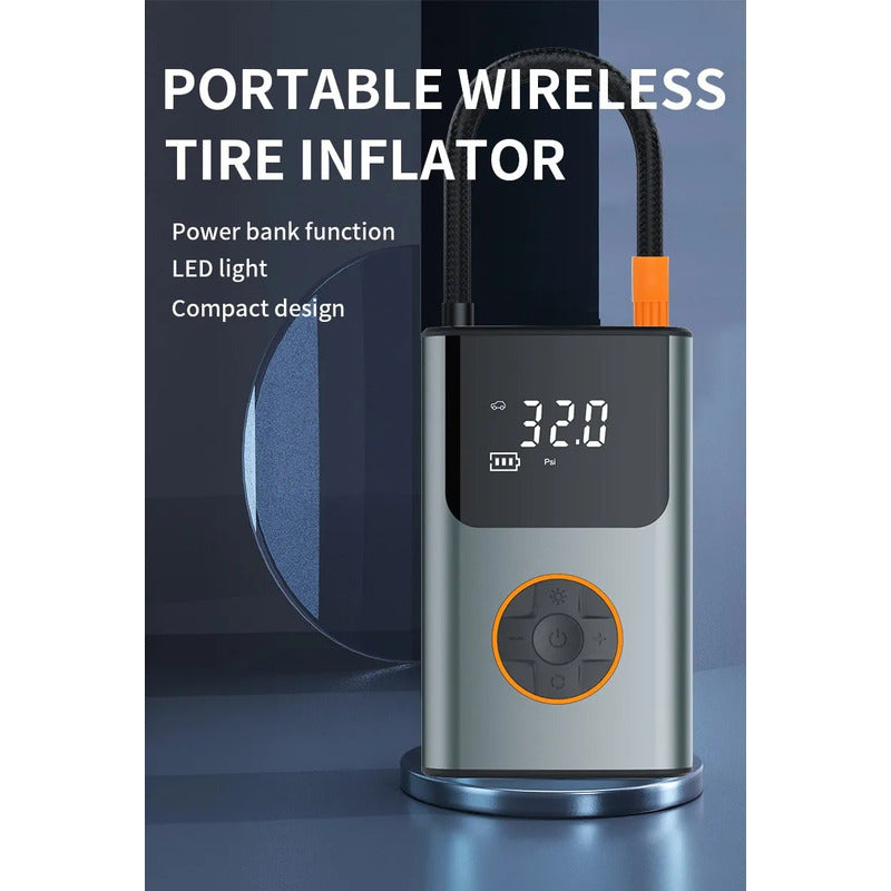 Inflador Compresor De Aire Portátil Digital 2000mah 90w Gris Oscuro 50 Hz / 60 Hz Monofásica