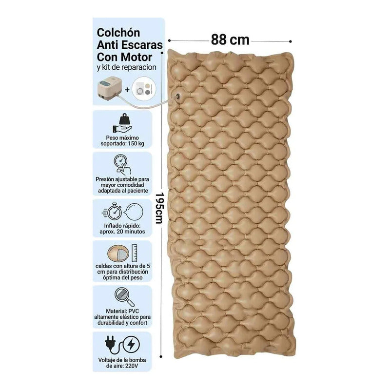 Colchón Anti Escaras + Motor Y Kit Reparacion Cuidado Úlcera