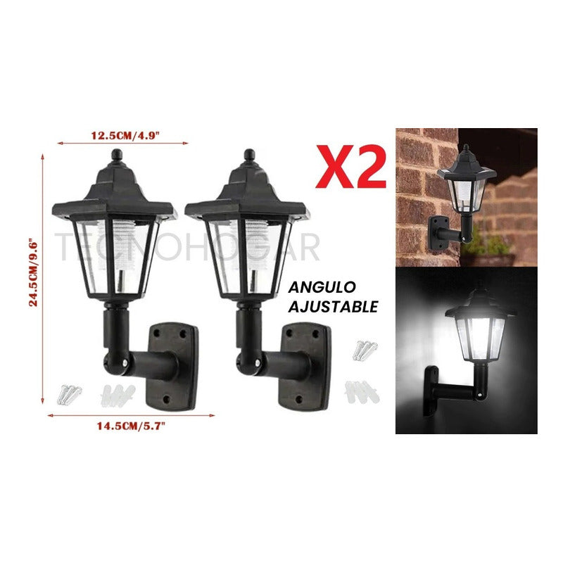 Pack X2 Farol Solar Retro Exterior Luz Led Jardin Antiguo Negro