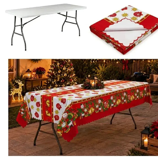 Mesa Plegable Resistente Interior/exterior + Mantel Navideño Rojo