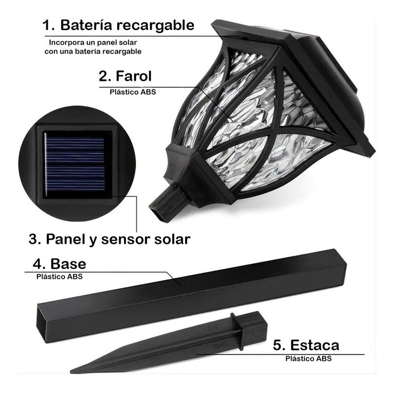 Pack 6 Luces Solares Jardín Estaca Con Sensor Estilo Ingles Color Negro