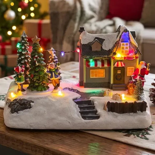 Villa Musical Navideña Decoración Navidad Con Luz Musica Multicolor