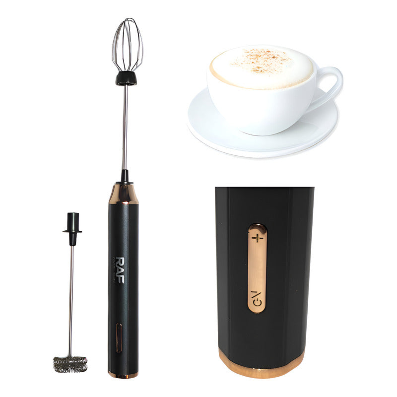 Batidora Electrica Espumador Recargable Raf 10w 2 En 1 Negro