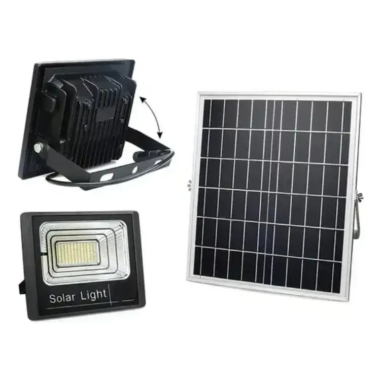 Foco Solar Led + Panel Solar Y Control Remoto 800w Exterior Negro Blanco Frío