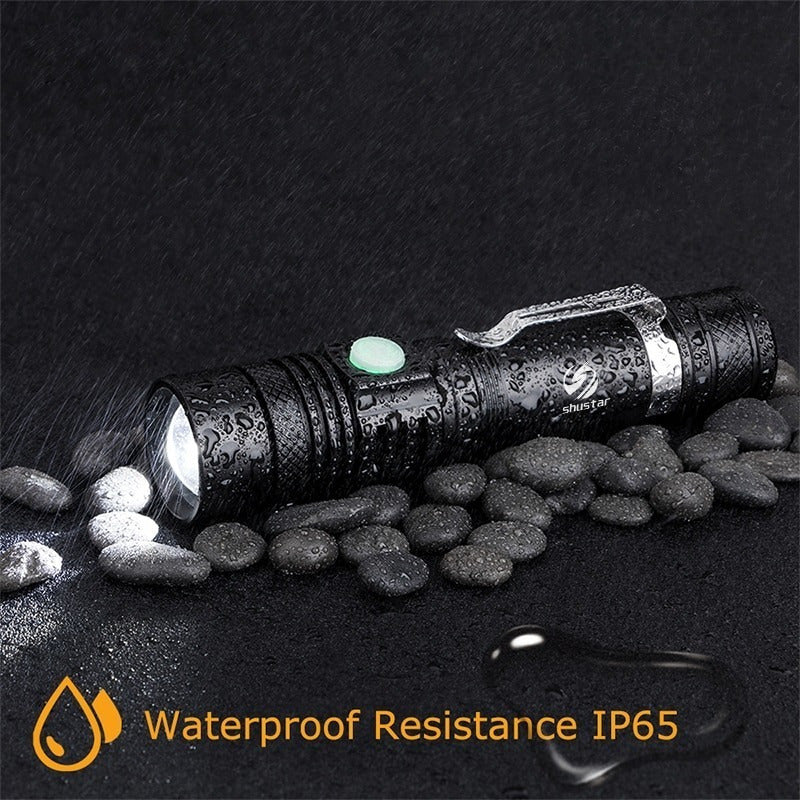 Linterna Led 3000 Lumens Recargable Con Zoom Resiste Lluvia Blanco Negro