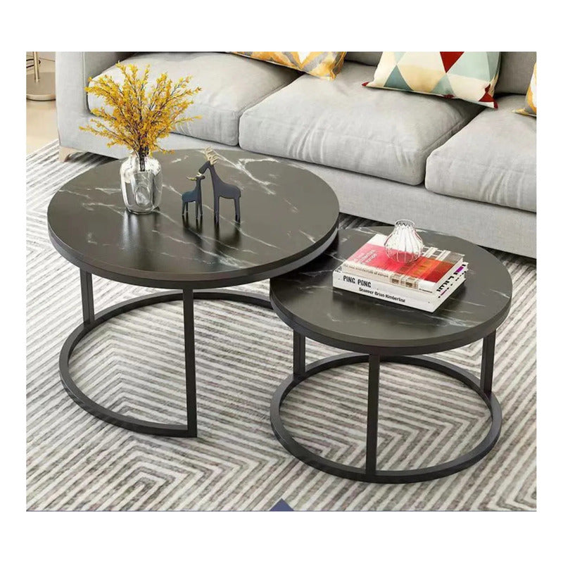 Mesa Auxiliar De Centro Doble Melamina 70x50cm Y 34x40cm Negro