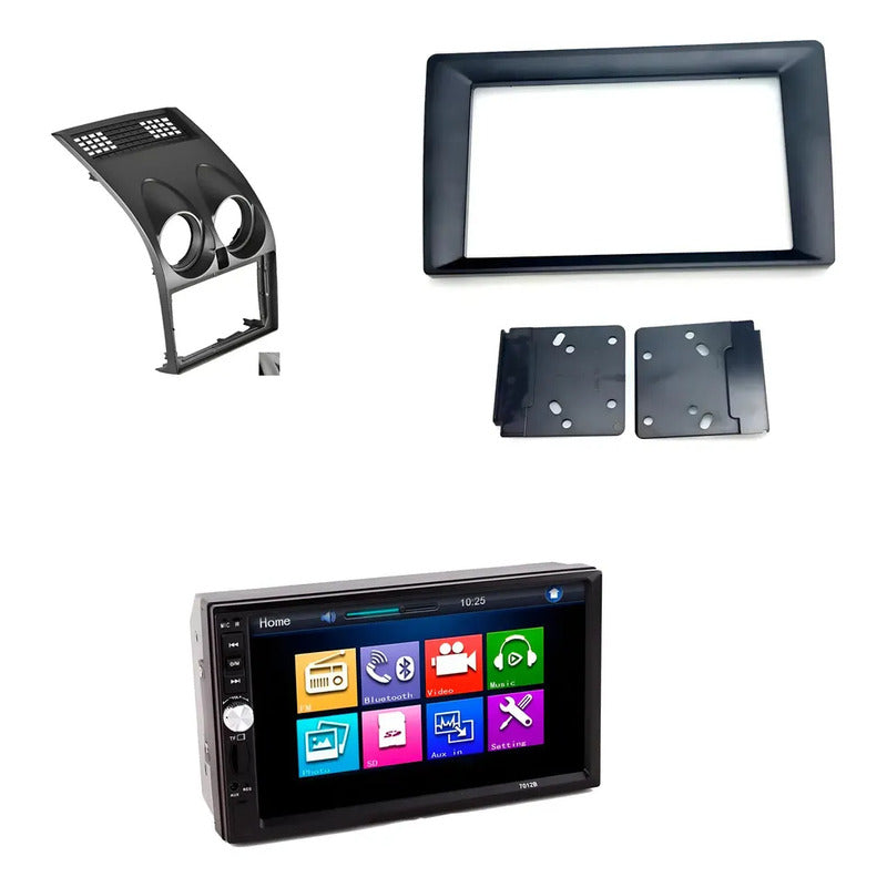 Kit Audio Qashqai: Bisel 2007-2014 Negro + Radio 2 Din Mirror Link + Adaptador 9 A 7 Pulgadas